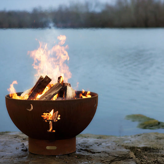 Fire Pit Art Tropical Moon Steel Fire Pit – Crescent Moon Palm Tree Outdoor Fire Pit – Main Product Photo