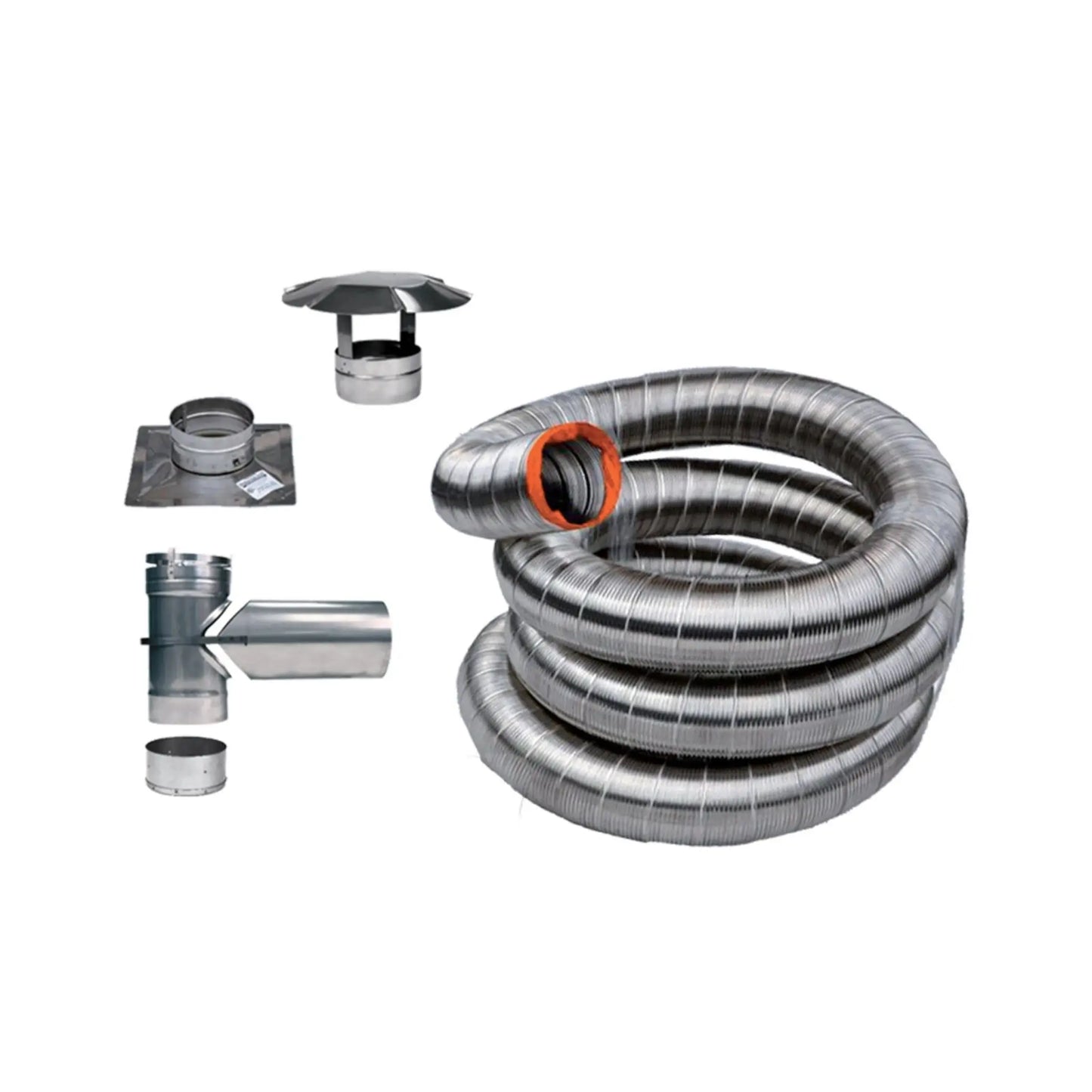 6" Stainless Steel Flex Chimney Liner Kit for Wood Stoves | 304L | No-Leak Top Plate & Tee | 25' or 35'