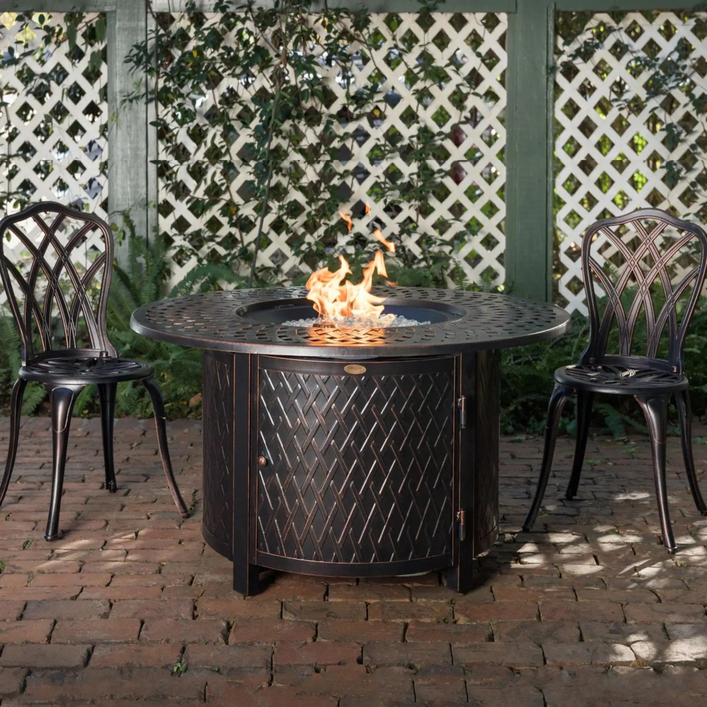 Fire Sense Verona Aluminum Round Propane Fire Pit - Bronze Front View
