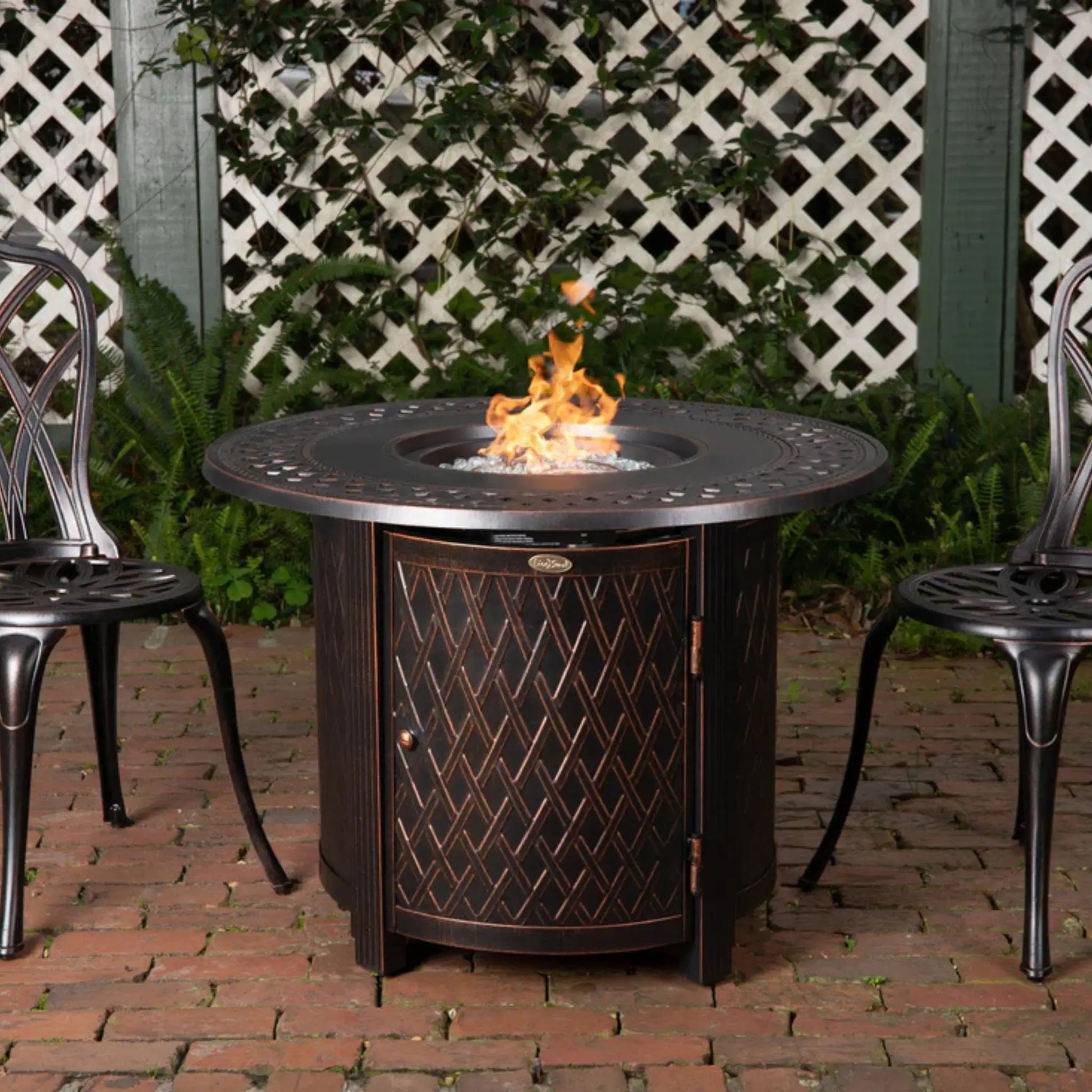 Fire Sense Wagner Round Aluminum Propane Fire Pit - Bronze Front View