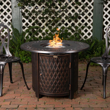 Fire Sense Wagner Round Aluminum Propane Fire Pit - Bronze Front View